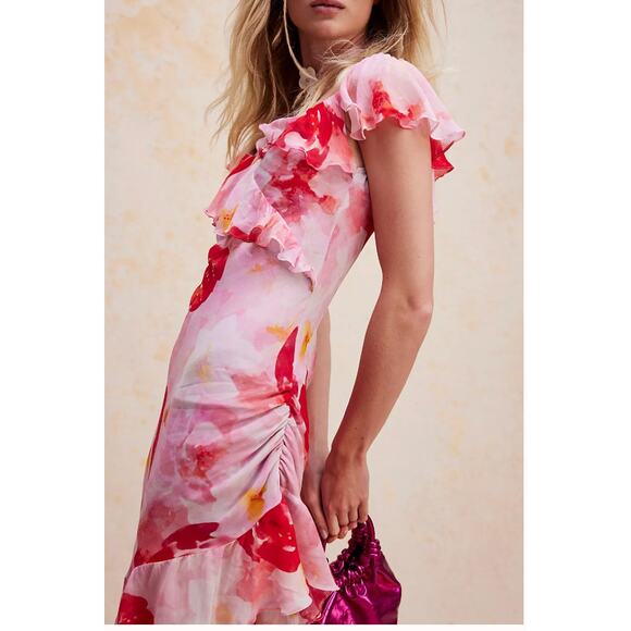 ANTHROPOLOGIE Summer Away Carolina Red Pink Midi Dress // M - Picture 3 of 12